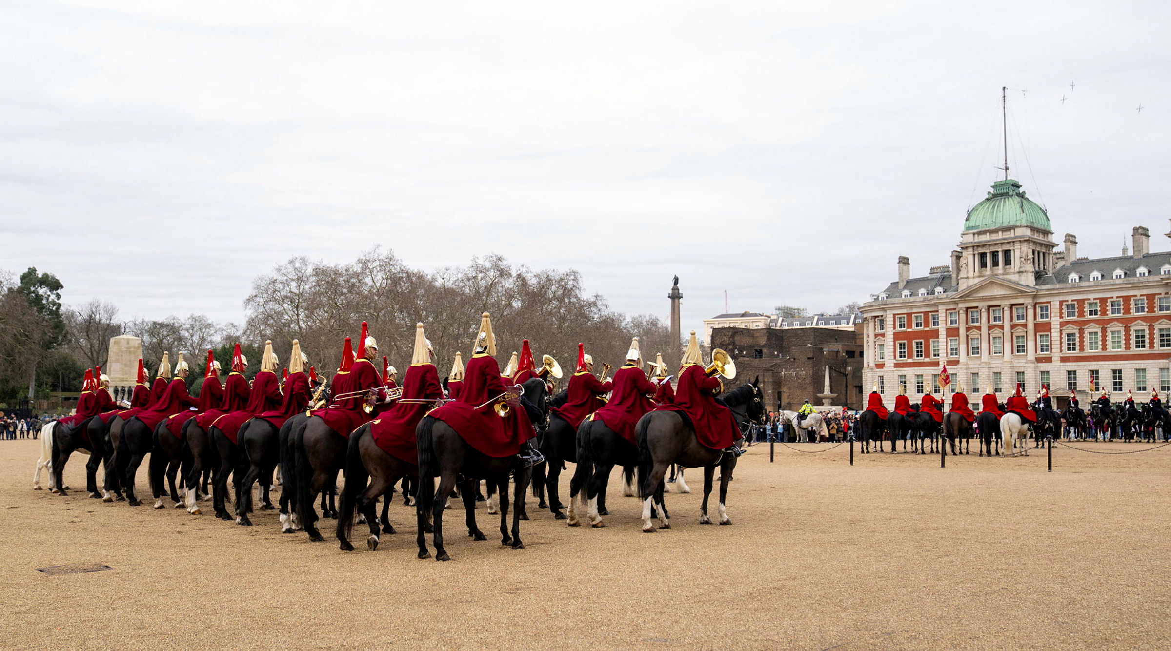 Band of the Household Cavalry Drum Horses in full ceremonial Winter Dress